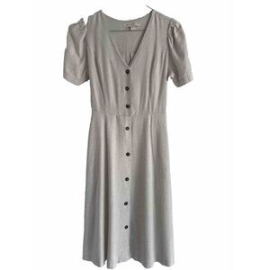 Women's Monteau Los Angelas Button Up Midi Dress Medium Linen Blend Casual
